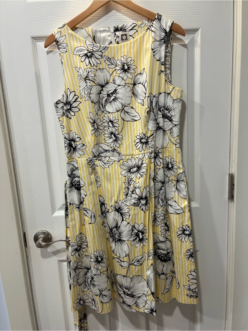 Anne Klein Yellow and Black Floral Stripe Midi Dress